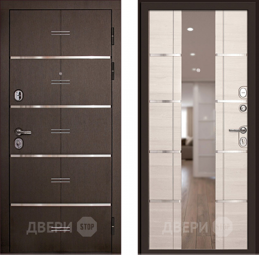 Входная металлическая Дверь (Дверной Континент) Савона с зеркалом Беленый дуб в Орехово-Зуево