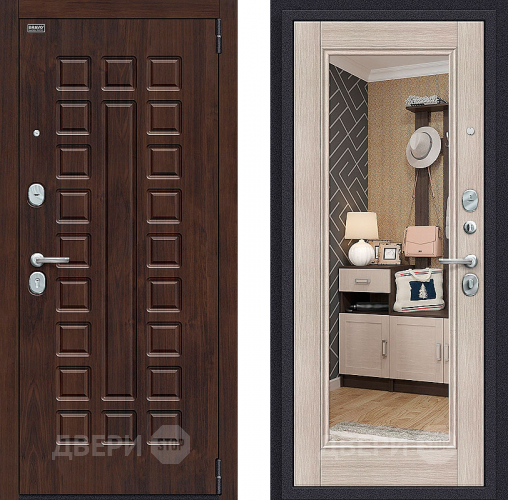 Входная металлическая Дверь Bravo Оптим Урбан с зеркалом Cappuccino Veralinga в Орехово-Зуево