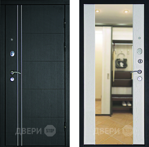 Входная металлическая Дверь Дверной Континент Тепло - Люкс Зеркало Беленый дуб в Орехово-Зуево