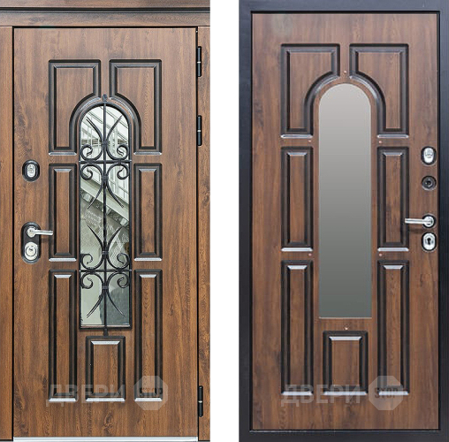 Входная металлическая Дверь Сударь МХ-32 Винорит Темный Дуб с Ковкой и окном в Орехово-Зуево