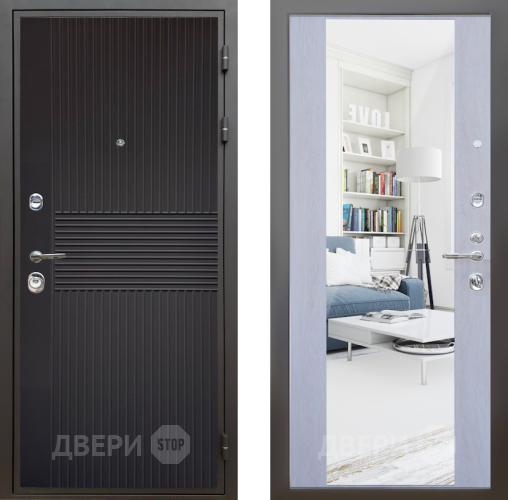 Входная металлическая Дверь Шелтер (SHELTER) Комфорт Черная шагрень 12 с зеркалом Дуб филадельфия крем в Орехово-Зуево