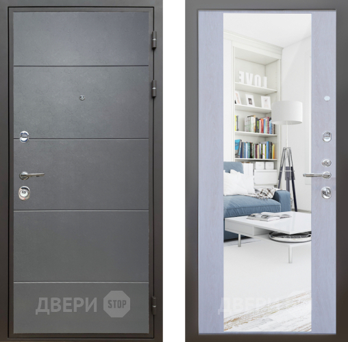 Входная металлическая Дверь Шелтер (SHELTER) Комфорт Лофт графит 12 с зеркалом Дуб филадельфия крем в Орехово-Зуево