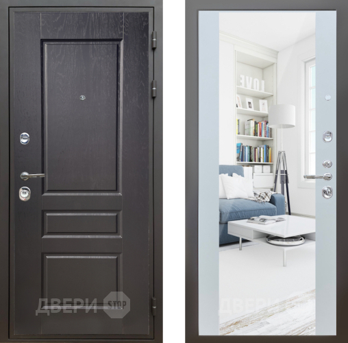 Входная металлическая Дверь Шелтер (SHELTER) Комфорт Дуб английский 13 с зеркалом Белый матовый в Орехово-Зуево