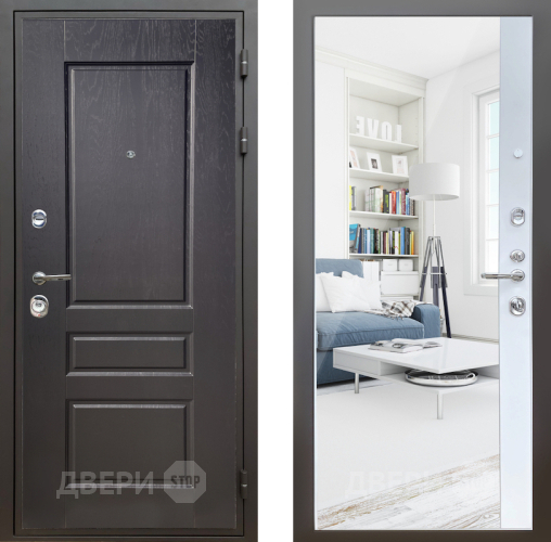 Входная металлическая Дверь Шелтер (SHELTER) Комфорт Дуб английский 14 с зеркалом Белый матовый в Орехово-Зуево