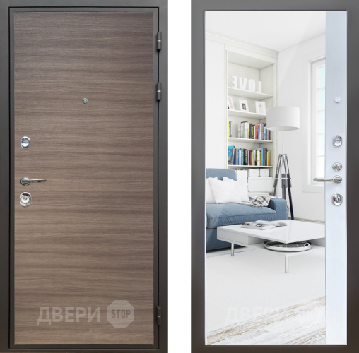 Входная металлическая Дверь Шелтер (SHELTER) Комфорт Дуб тоскано поперечный 14 с зеркалом Белый матовый в Орехово-Зуево