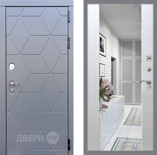 Входная металлическая Дверь Стоп КОСМО Зеркало СБ-16 Лиственница беж в Орехово-Зуево