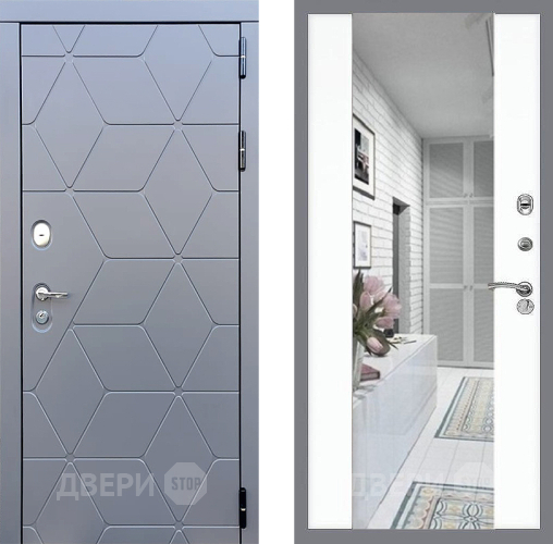 Входная металлическая Дверь Стоп КОСМО Зеркало СБ-16 Силк Сноу в Орехово-Зуево