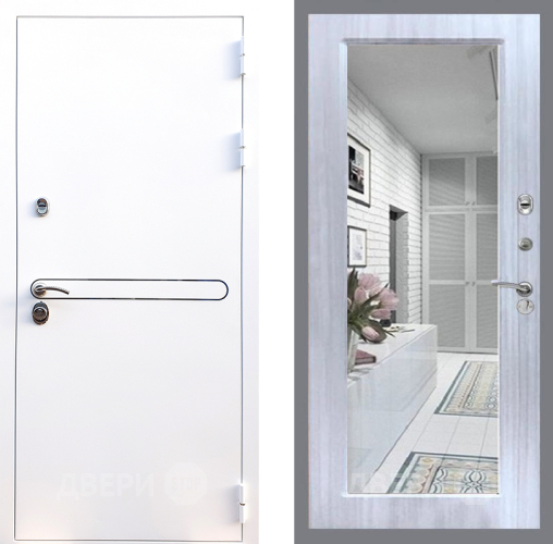 Входная металлическая Дверь Стоп Лайн Вайт Зеркало Сандал белый в Орехово-Зуево