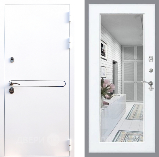 Входная металлическая Дверь Стоп Лайн Вайт Зеркало Силк Сноу в Орехово-Зуево