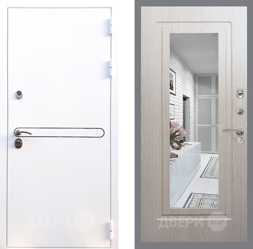 Входная металлическая Дверь Стоп Лайн Вайт Зеркало ФЛ-120 Беленый дуб в Орехово-Зуево