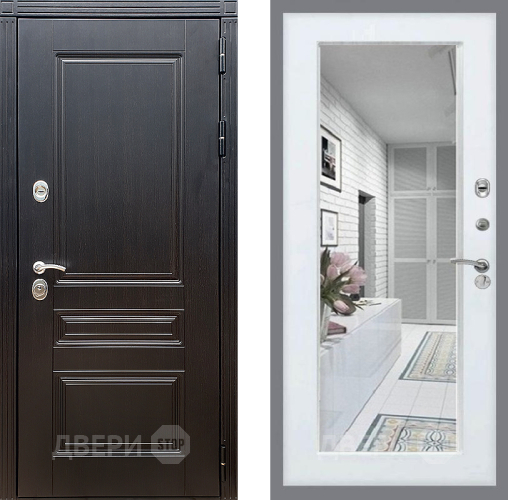 Входная металлическая Дверь Стоп МЕГАПОЛИС Зеркало Белый ясень в Орехово-Зуево