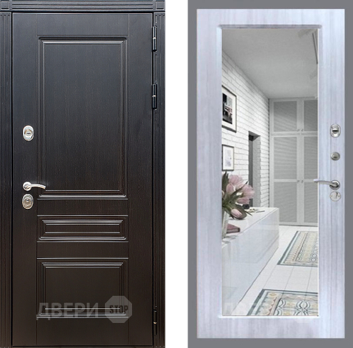 Входная металлическая Дверь Стоп МЕГАПОЛИС Зеркало Сандал белый в Орехово-Зуево