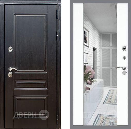 Входная металлическая Дверь Стоп МЕГАПОЛИС Зеркало СБ-16 Силк Сноу в Орехово-Зуево