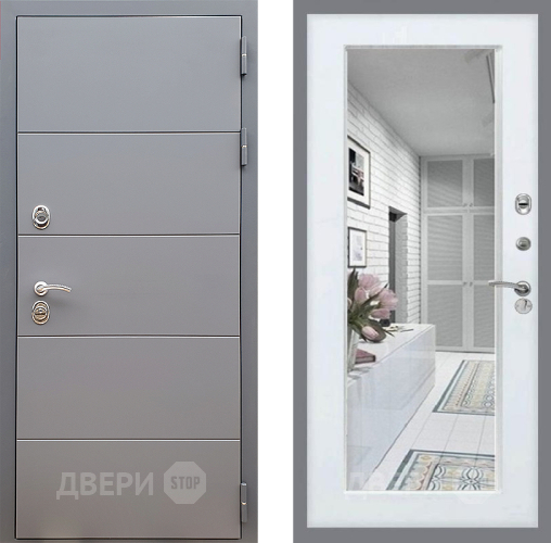 Входная металлическая Дверь Стоп АРТ ГРАФИТ Зеркало Белый ясень в Орехово-Зуево