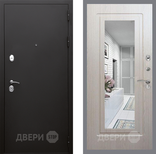 Входная металлическая Дверь Стоп КЛАССИК Шагрень Зеркало ФЛ-120 Беленый дуб в Орехово-Зуево