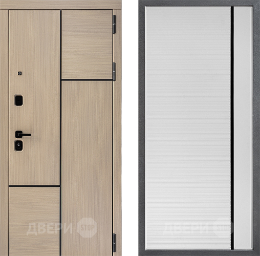 Входная металлическая Дверь Дверной континент ДК-14 ФЛ-757 Черное Стекло Софт милк в Орехово-Зуево