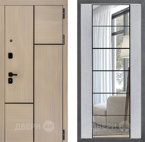 Входная металлическая Дверь Дверной континент ДК-14 ФЛЗ-2 Зеркало Бетон светлый в Орехово-Зуево