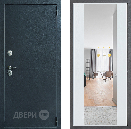 Входная металлическая Дверь Дверной континент ДК-70 Дизайн ФЛЗ-1 Зеркало Белое дерево в Орехово-Зуево