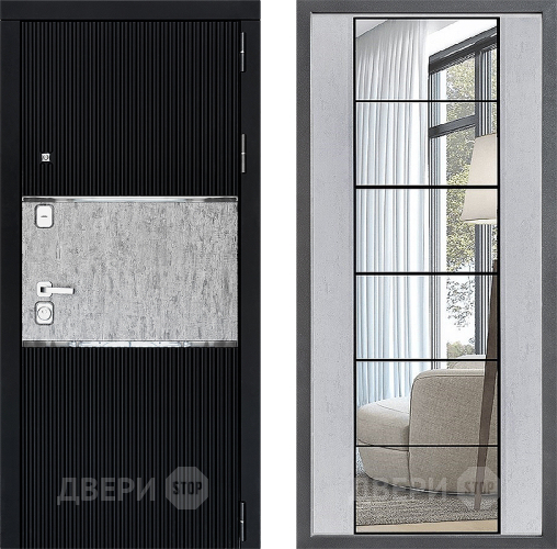 Входная металлическая Дверь Дверной континент ДК-13 ФЛЗ-2 Зеркало Бетон светлый в Орехово-Зуево