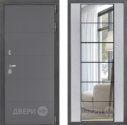 Входная металлическая Дверь Дверной континент ДК-3/649 ФЛЗ-2 Зеркало Бетон светлый в Орехово-Зуево