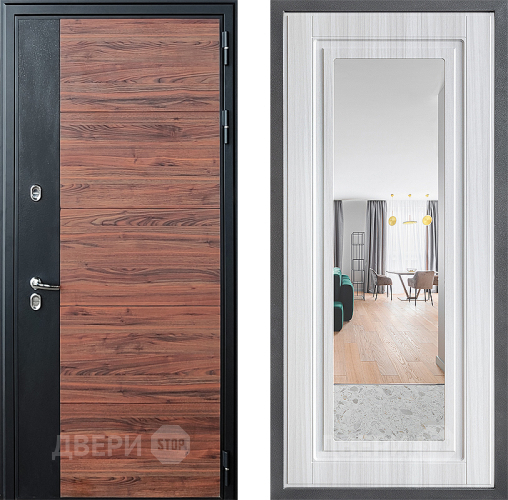 Входная металлическая Дверь Дверной континент ДК-15 Красное Дерево ТЕРМО ФЛЗ Зеркало Сандал белый в Орехово-Зуево