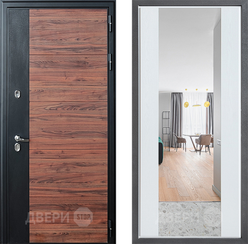 Входная металлическая Дверь Дверной континент ДК-15 Красное Дерево ТЕРМО ФЛЗ-1 Зеркало Белое дерево в Орехово-Зуево