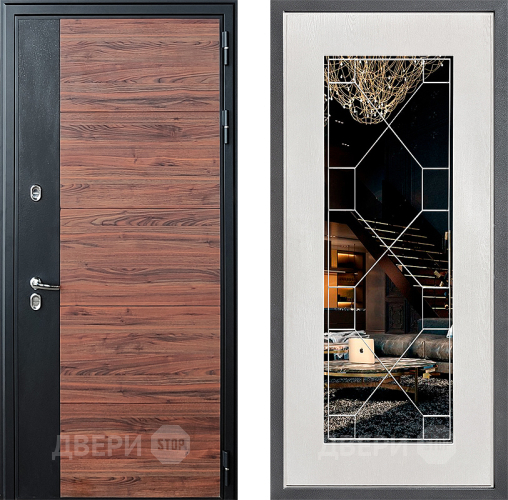 Входная металлическая Дверь Дверной континент ДК-15 Красное Дерево ТЕРМО ФЛ-Тиффани Зеркало Белое дерево в Орехово-Зуево
