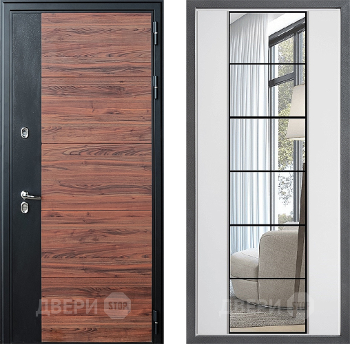 Входная металлическая Дверь Дверной континент ДК-15 Красное Дерево ТЕРМО ФЛЗ-2 Зеркало Белый софт в Орехово-Зуево