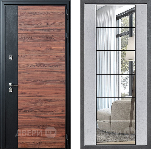 Дверь Дверной континент ДК-15 Красное Дерево ТЕРМО ФЛЗ-2 Зеркало Бетон светлый в Орехово-Зуево