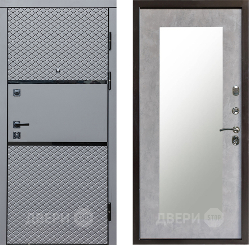 Входная металлическая Дверь Престиж Ромб Зеркло Пастораль Бетон светлый в Орехово-Зуево
