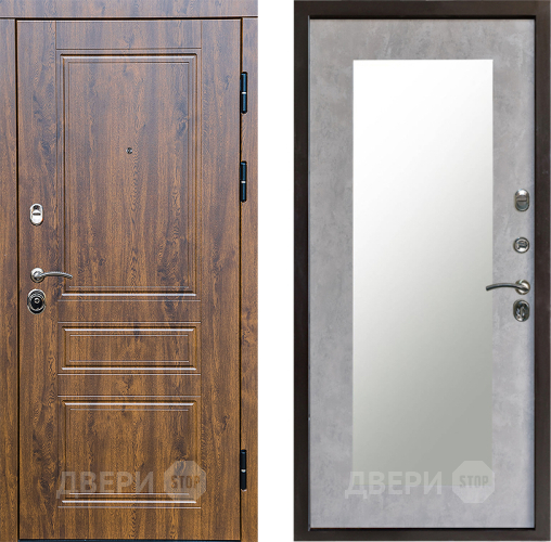 Входная металлическая Дверь Престиж Классика Дуб Зеркло Пастораль Бетон светлый в Орехово-Зуево