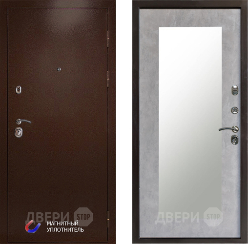 Входная металлическая Дверь Престиж Медь Зеркло Пастораль Бетон светлый в Орехово-Зуево