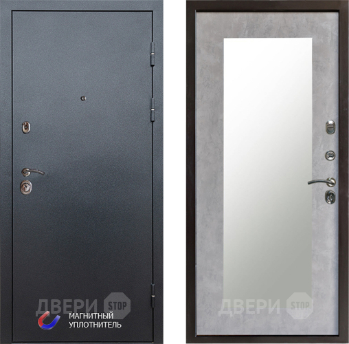 Входная металлическая Дверь Престиж Графит Зеркло Пастораль Бетон светлый в Орехово-Зуево
