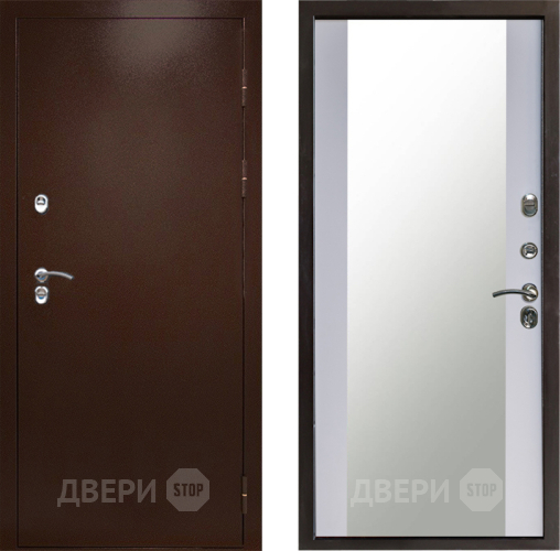 Входная металлическая Дверь Престиж TERMO с терморазрывом Снегирь Медь Зеркало Белый софт в Орехово-Зуево