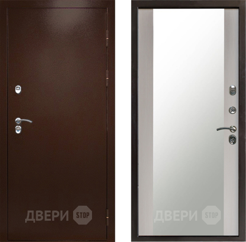 Входная металлическая Дверь Престиж TERMO с терморазрывом Снегирь Медь Зеркало Лиственница белая в Орехово-Зуево