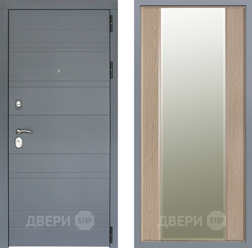 Дверь Заводские двери Лира Софт графит Зеркало Макси Беленый дуб в Орехово-Зуево