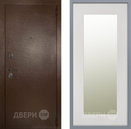 Дверь Заводские двери Эталон 3к антик медь Зеркало Модерн Белый софт в Орехово-Зуево