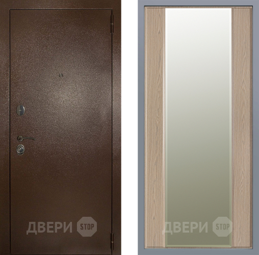 Дверь Заводские двери Эталон 3к антик медь Зеркало Макси Беленый дуб в Орехово-Зуево