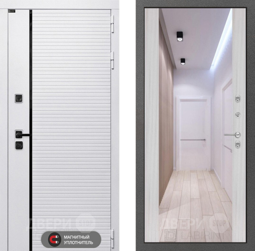 Входная металлическая Дверь Лабиринт (LABIRINT) Royal Зеркало Максимум Сандал белый в Орехово-Зуево