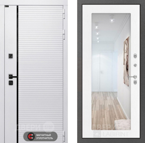 Входная металлическая Дверь Лабиринт (LABIRINT) Royal Зеркало 18 Белое дерево в Орехово-Зуево