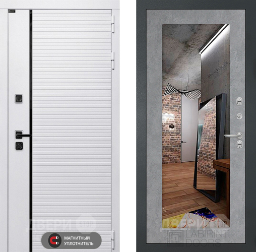 Входная металлическая Дверь Лабиринт (LABIRINT) Royal Зеркало 18 Бетон светлый в Орехово-Зуево