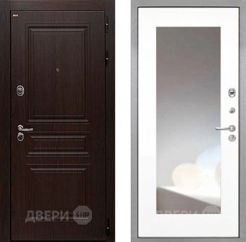 Входная металлическая Дверь Интекрон (INTECRON) Брайтон Тиковое Дерево ФЛЗ-120-М Зеркало Белый матовый в Орехово-Зуево