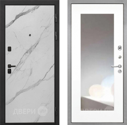 Входная металлическая Дверь Интекрон (INTECRON) Профит Black Мрамор Арктик ФЛЗ-120-М Зеркало Белый матовый в Орехово-Зуево