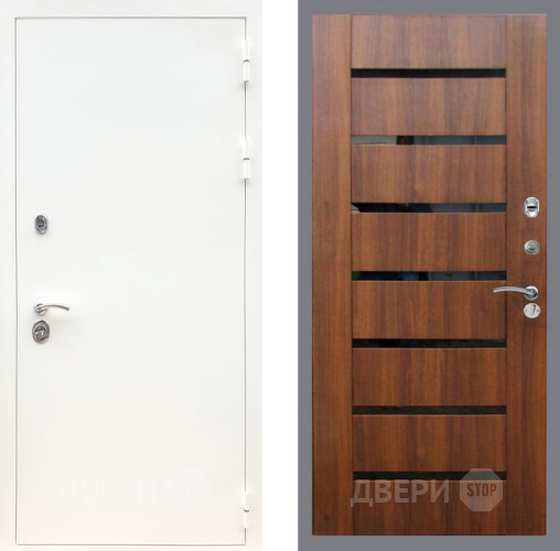 Входная металлическая Дверь Рекс (REX) 5 Белая Шагрень СБ-14 стекло черное Орех бренди в Орехово-Зуево