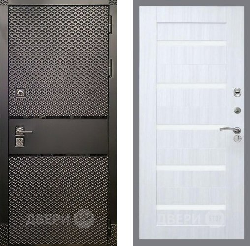 Входная металлическая Дверь Рекс (REX) 15 Черный Кварц СБ-14 стекло белое Сандал белый в Орехово-Зуево