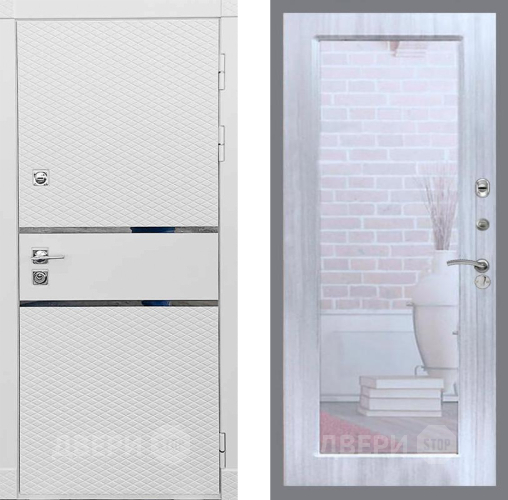 Входная металлическая Дверь Рекс (REX) 15 Силк Сноу Зеркало Пастораль Сандал белый в Орехово-Зуево