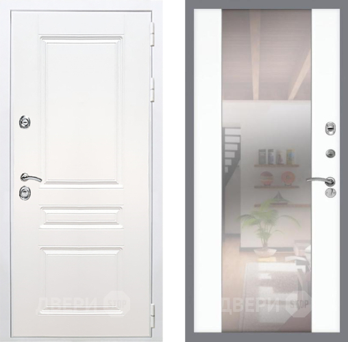 Входная металлическая Дверь Рекс (REX) Премиум-н Силк Сноу СБ-16 Зеркало Силк Сноу в Орехово-Зуево