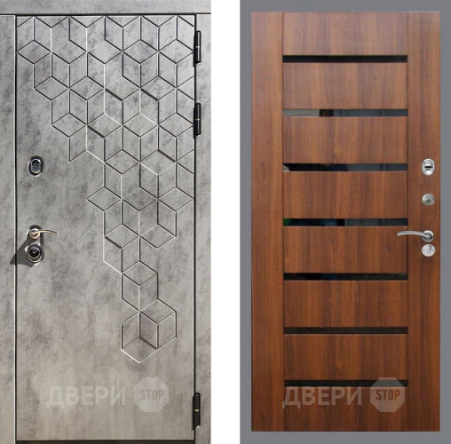 Входная металлическая Дверь Рекс (REX) 23 СБ-14 стекло черное Орех бренди в Орехово-Зуево